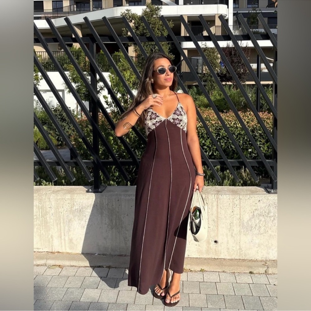 ZARA EMBROIDERED STRAPPY MIDI DRESS